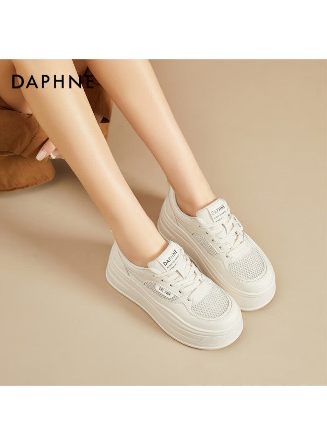 Daphne Thick-soled Women's Sneakers With Mesh Breathable Upper, Height-increasing Soft Sole, Comfortable Sports Panda Shoes, White Casual Shoes, Beige, Size 35 - Image 5