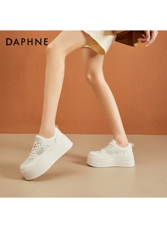 Daphne Thick-soled Women's Sneakers With Mesh Breathable Upper, Height-increasing Soft Sole, Comfortable Sports Panda Shoes, White Casual Shoes, Beige, Size 35 - Image 4