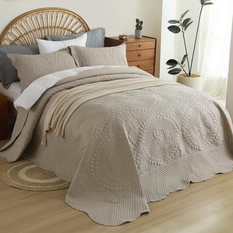 EVENHUG Oversized King Bedspreads California King Quilt Set with Pillow Shams Extra Wide Large King Size Quilts Lightweight Coverlet Bedding Sets Taupe 120"x120" - Image 1