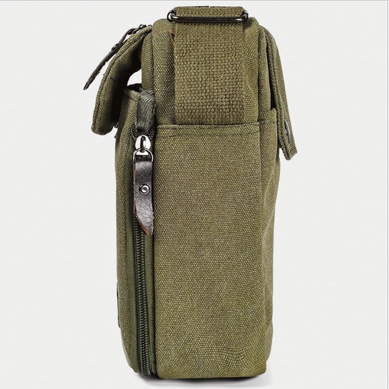 CAAORDKSO Vintage Canvas Messenger Bag Small Crossbody Bag Shoulder Bag for Men Women Chest Bag Travel Bag Multi Pocket Purse (Army Green) - Image 4