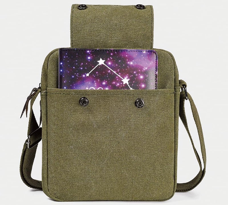 CAAORDKSO Vintage Canvas Messenger Bag Small Crossbody Bag Shoulder Bag for Men Women Chest Bag Travel Bag Multi Pocket Purse (Army Green) - Image 3