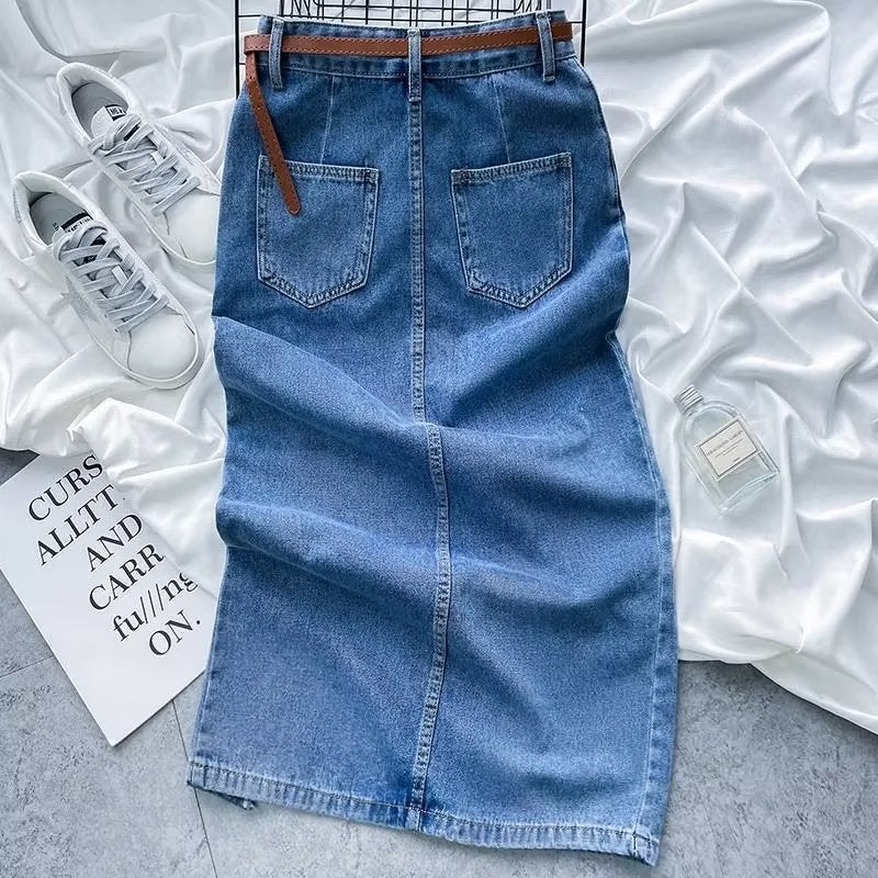 Design Sense Niche Spice Girl Split Skirt Women'S Summer Wear 2022 New High Waist Slim Hip Denim Skirt - Image 3