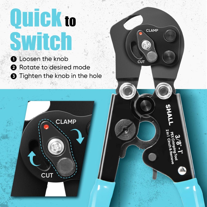 SHALL 2-IN-1 Pex Crimping Clamp Cinch & Remove Tool with Pipe Hose Cutter, Pex Pipe Fitting Crimper Tool Kit for 3/8" to 1" Stainless Steel Clamps Including 20pcs 1/2", 10pcs 3/4" Clamps & Storage Bag - Image 3
