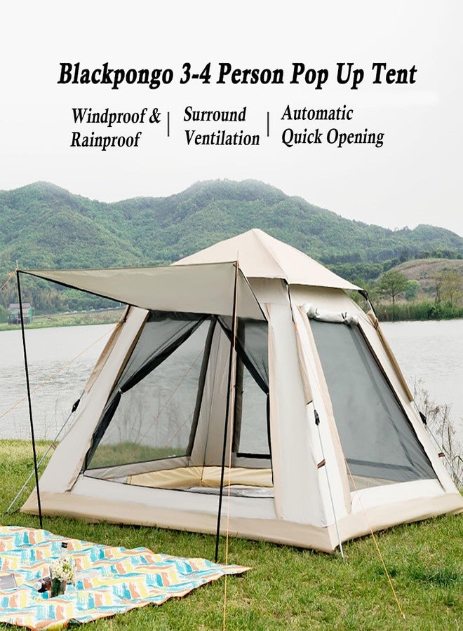 Blackpongo Instant Tent, Pop Up Tent, Camping Tent for 4 Person, 2 Mesh Windows & 2 Doors, Easy Set Up Tent with Vestibule & Rainfly (Khaki) - Image 3
