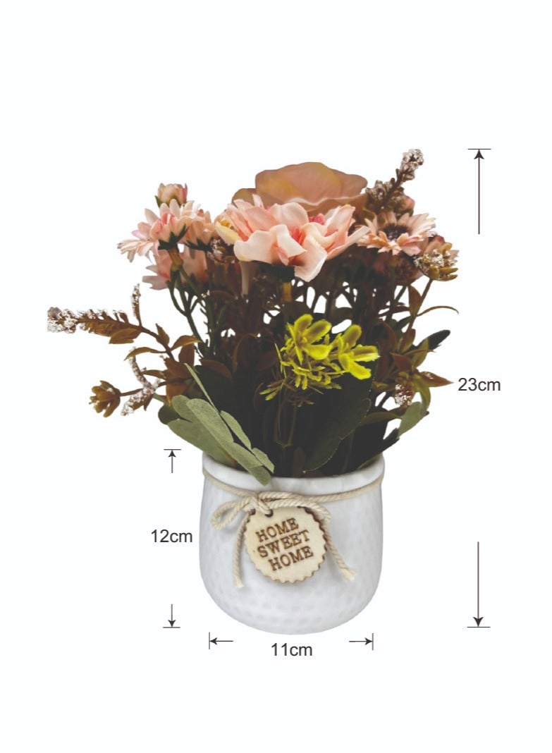 BABAZAM Decorative Artificial Flowers Potted in White Ceramic Pot Lifelike Blooms for Home Office Living Room Décor and Gifting Beige (23x16x11cm)  - Image 1