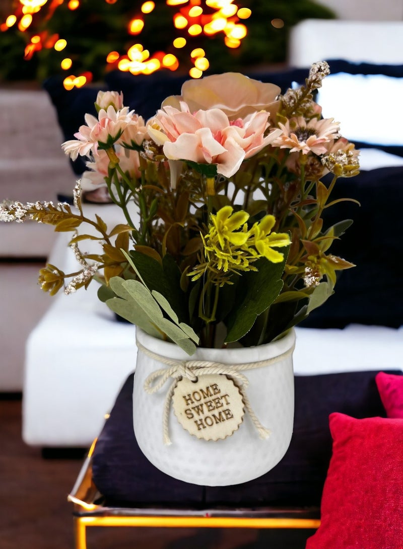 BABAZAM Decorative Artificial Flowers Potted in White Ceramic Pot Lifelike Blooms for Home Office Living Room Décor and Gifting Beige (23x16x11cm)  - Image 4