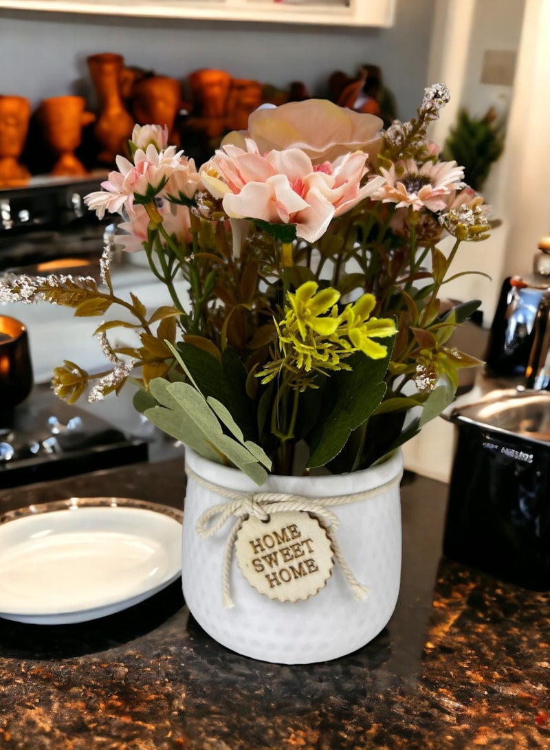 BABAZAM Decorative Artificial Flowers Potted in White Ceramic Pot Lifelike Blooms for Home Office Living Room Décor and Gifting Beige (23x16x11cm)  - Image 3