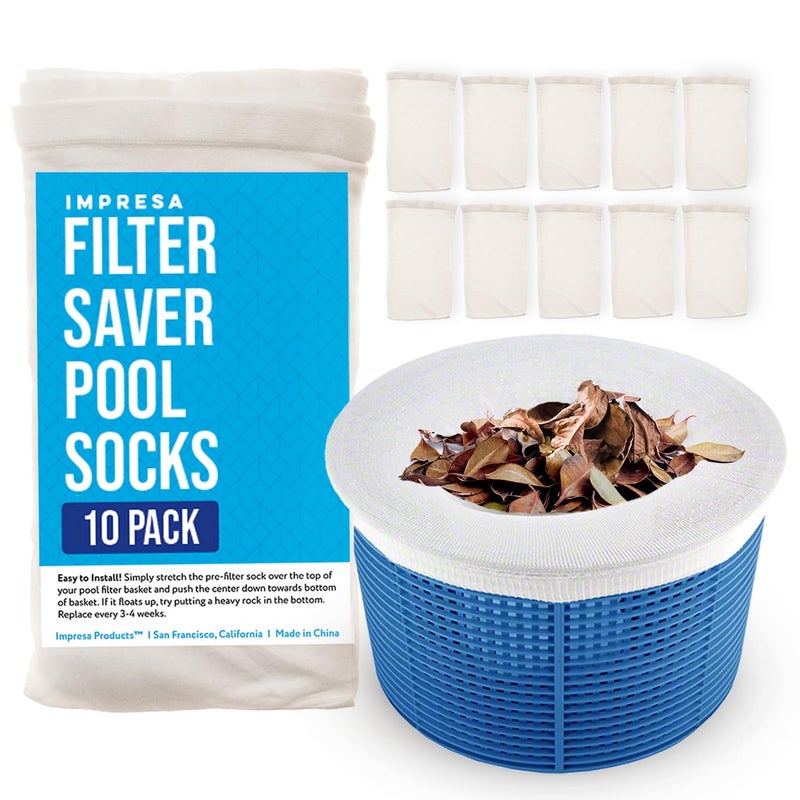 IMPRESA IMPRESA 10-Pack of Pool Skimmer Socks Reusable - Excellent Savers for Filters, Baskets, and Skimmers - The Ideal Sock/Net/Saver to Protect Your Inground or Above Ground Pool, Debris Leaves Catcher  - Image 1