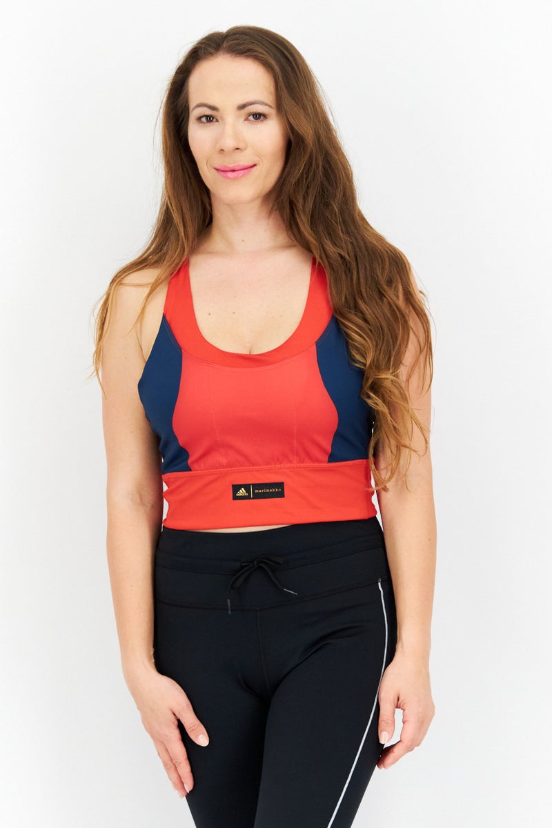 Adidas حمالة صدر رياضية مبطنة للنساء، حمراء - Image 1