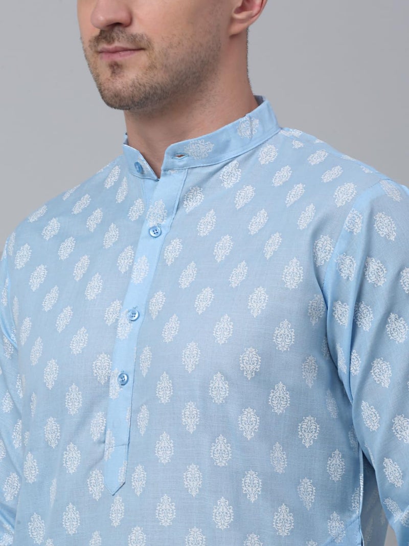 Jompers Men's Cotton Floral printed kurta Pyjama Set. (Sky, XXL) - Image 5
