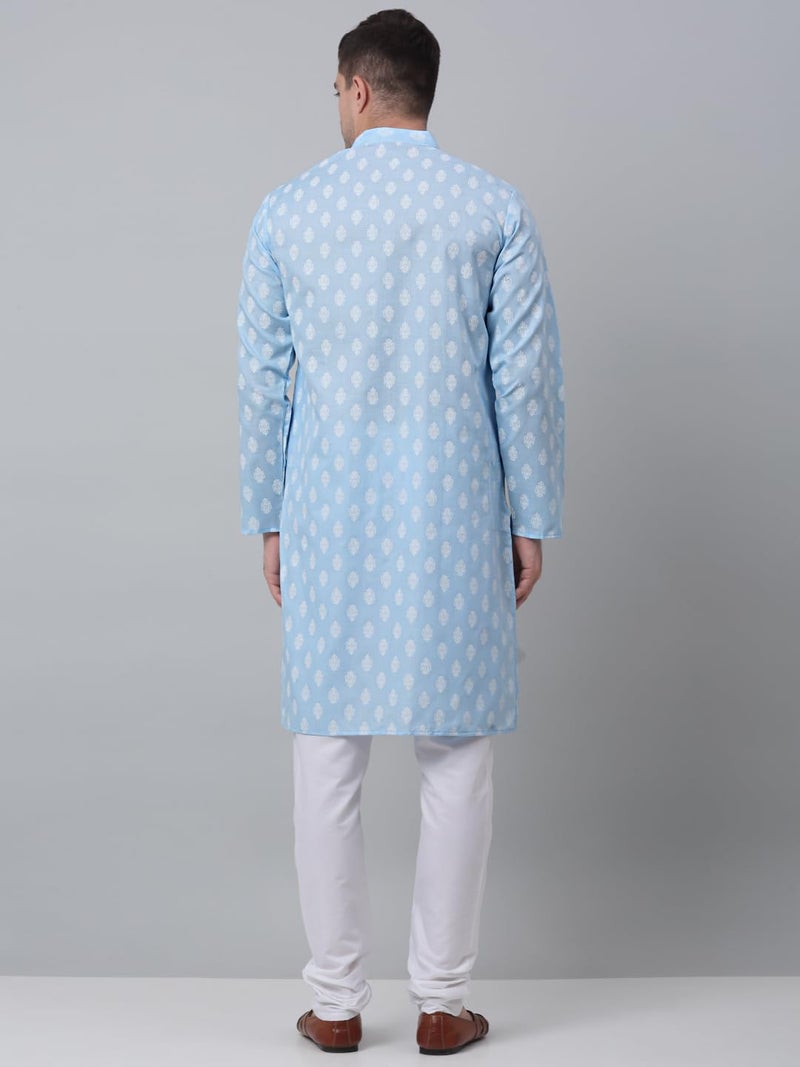 Jompers Men's Cotton Floral printed kurta Pyjama Set. (Sky, XXL) - Image 3