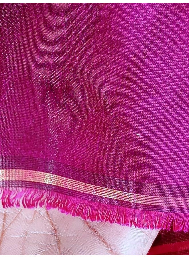 Manvicare Elegant Magenta Pink Color Plain Chanderi Silk Saree for women/girls - 5.5 meter & 1 meter brocade blouse piece - Image 4