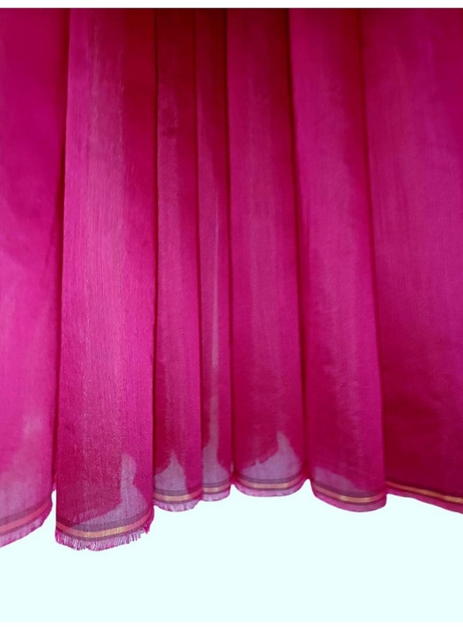 Manvicare Elegant Magenta Pink Color Plain Chanderi Silk Saree for women/girls - 5.5 meter & 1 meter brocade blouse piece - Image 2