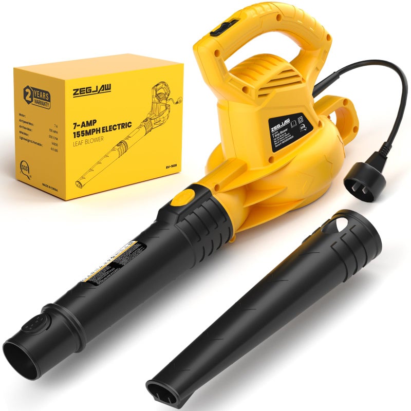 ZEGJAW Electric Leaf Blower Corded, 7-AMP Leaf Blowers, 155MPH/350CFM Small Handheld Lawn Blower Lightweight & Portable for Lawn Care - Image 1