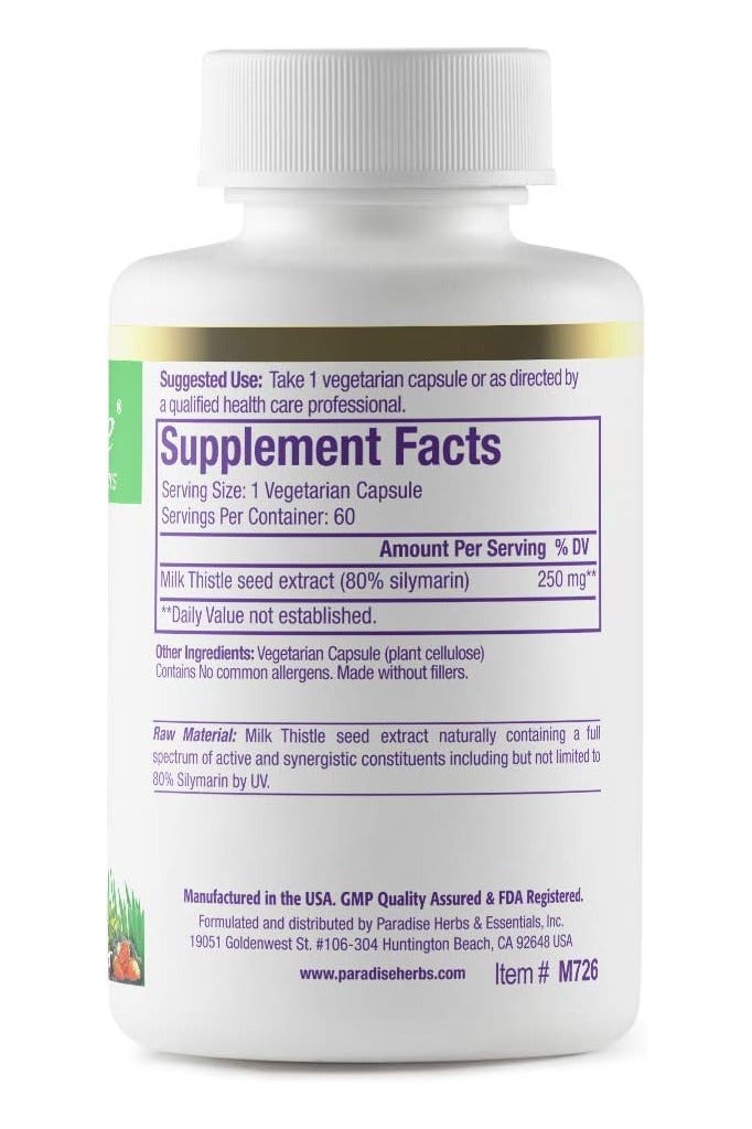 بارادايس هيربس مكمل غذائي خلاصة الشويكة اللبنية ، 60 كبسولة نباتية (250 ملجم لكل كبسولة) - Image 2