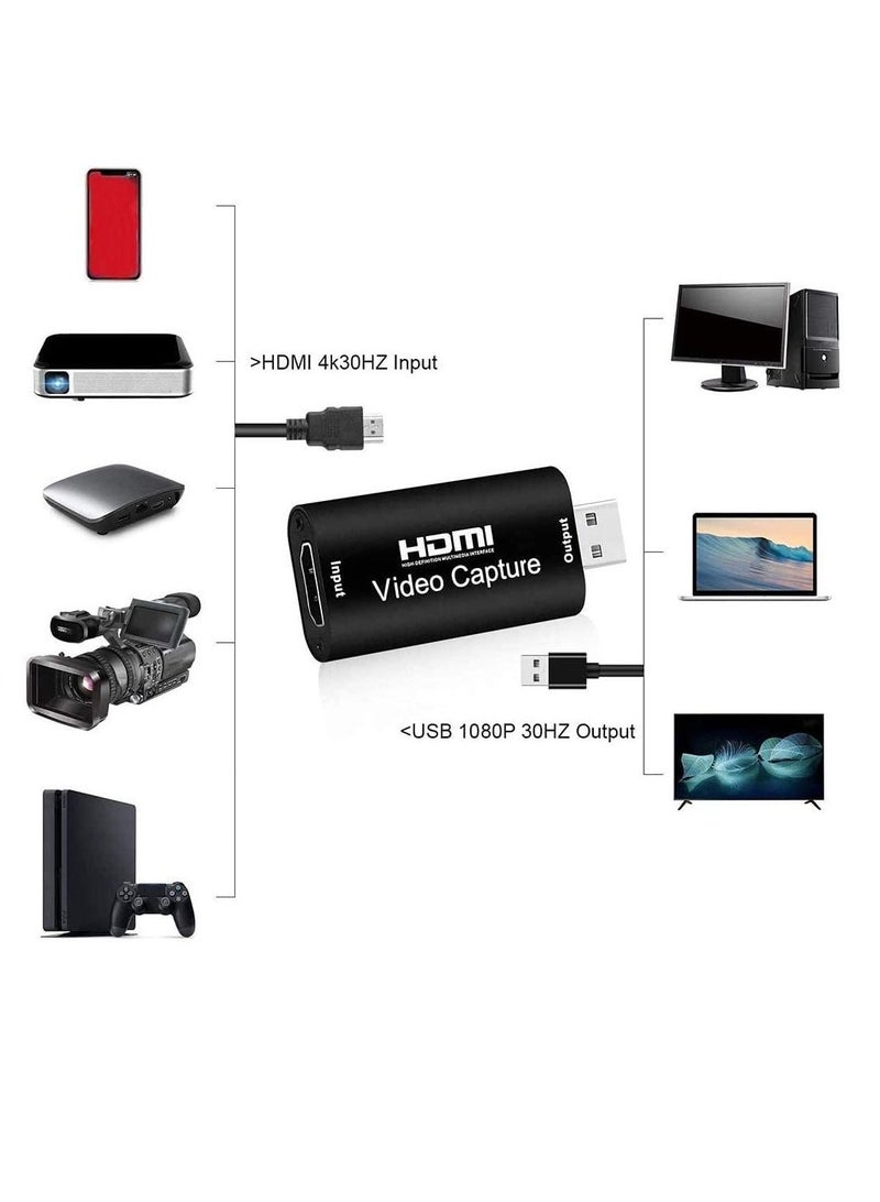 Excefore Portable Audio Video Capture Cards HDMI to USB 2.0 1080P 4K Record Via DSLR Camcorder Action Cam for High Definition Acquisition, Live Broadcasting - Image 3