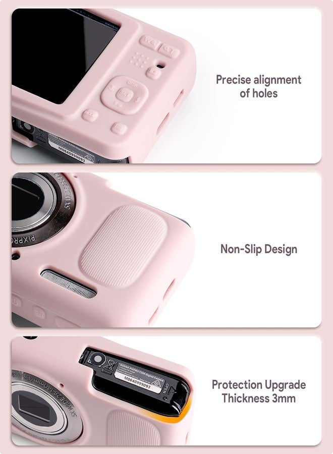 SQERO Digital Camera Case for KODAK PIXPRO FZ55 - with Soft Silicone FZ55 Compact Travel Bag with 3 SD Card Slots,Small Lightweight Pouch, Cute Gifts for Adults Kids (Pink Set Z55) - Image 3