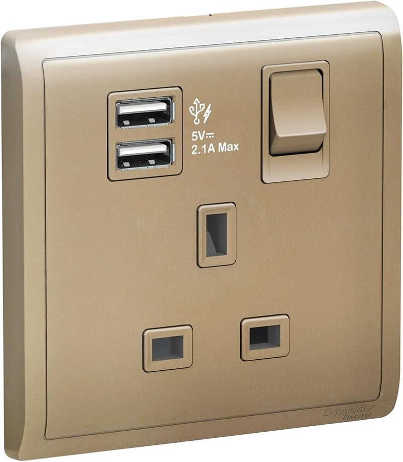Schneider Electric Pieno 1 Gang Power Socket with USB Charger - Image 1