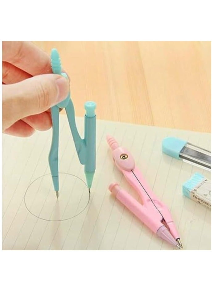 Set of 7 Pieces Geometric Compass, Eraser, Mechanical Pencil, Mechanical Pencil Leads, Geometric Shapes Tools Students, Office, Mathematical Drawing Measuring Stationery, Circle Drawing (Baby Blue) - Image 2