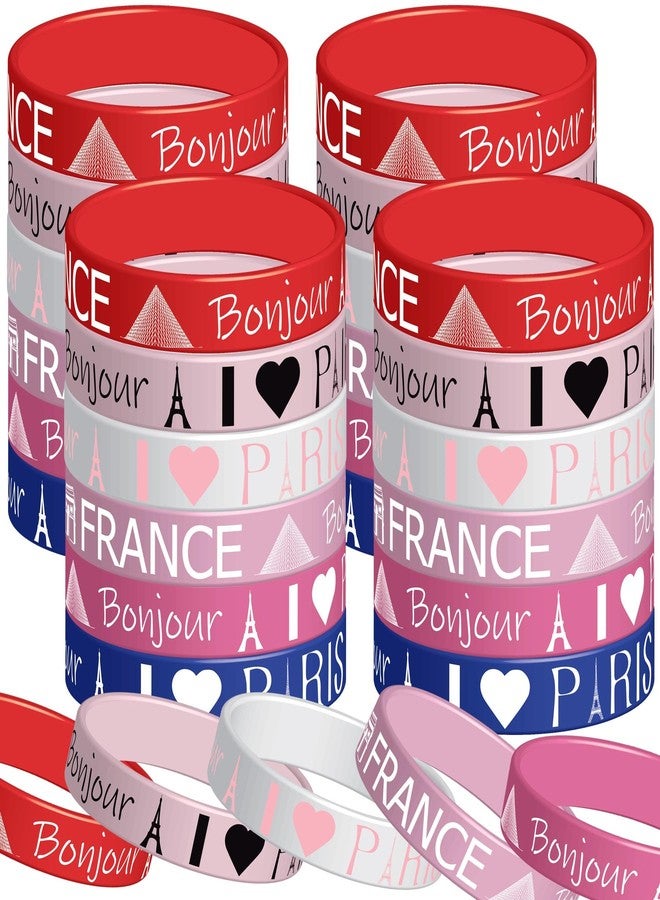 كوبا بلاي 24 قطعة من أساور المعصم المطاطية لحفلات باريس الفرنسية - مستلزمات وهدايا حفلات أعياد الميلاد ذات الطابع الفرنسي الباريسي، أساور سيليكون - Image 1