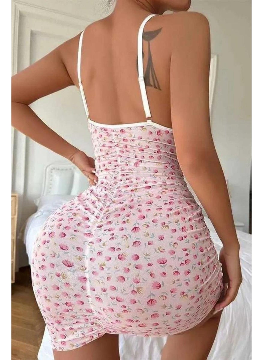 Bella Notte Dusty Pink Floral Patterned Mini Nightgown  - Image 4