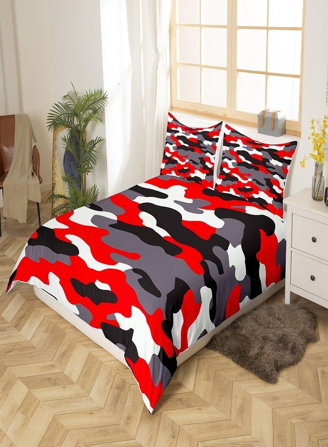 Feelyou Camouflage Bedding Set Boys Men Army Camo Comforter Cover Kids Teens Military Red Black White Duvet Cover Girls Colorful Pattern Decor Bedspread Cover Queen Size Bedding Collection 3Pcs (No Comforter) - Image 3