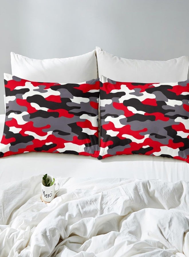 Feelyou Camouflage Bedding Set Boys Men Army Camo Comforter Cover Kids Teens Military Red Black White Duvet Cover Girls Colorful Pattern Decor Bedspread Cover Queen Size Bedding Collection 3Pcs (No Comforter) - Image 5
