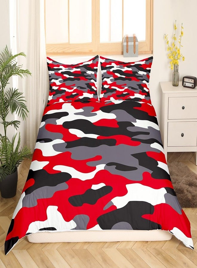 Feelyou Camouflage Bedding Set Boys Men Army Camo Comforter Cover Kids Teens Military Red Black White Duvet Cover Girls Colorful Pattern Decor Bedspread Cover Queen Size Bedding Collection 3Pcs (No Comforter) - Image 2