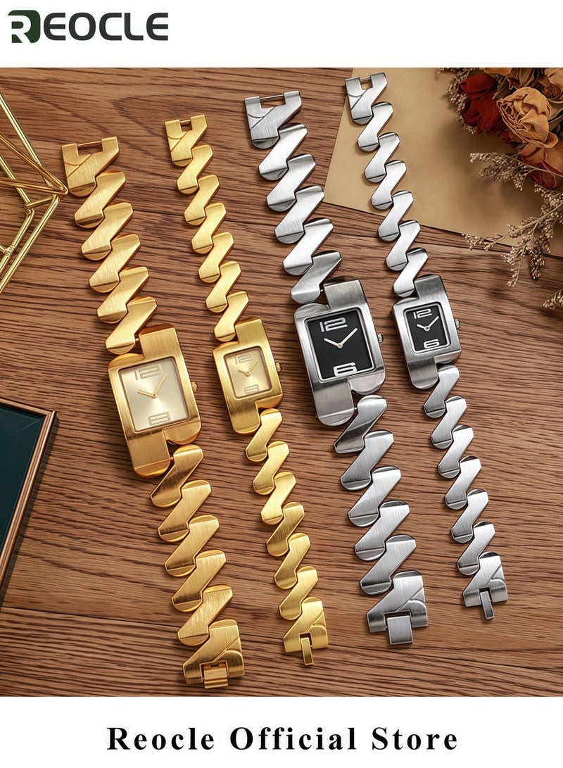 REOCLE Women's Watch Rectangular Stainless Steel Watch Analog Big Numerals Quartz Bracelet Watch Quartz Bracelet Watch Simple Dial for Commuting & Business Gift for Mother & Girlfriend - Image 2