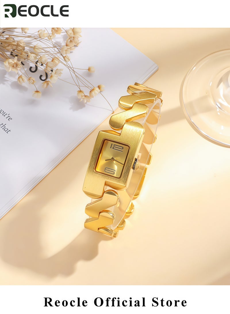 REOCLE Women's Watch Rectangular Stainless Steel Watch Analog Big Numerals Quartz Bracelet Watch Quartz Bracelet Watch Simple Dial for Commuting & Business Gift for Mother & Girlfriend - Image 5