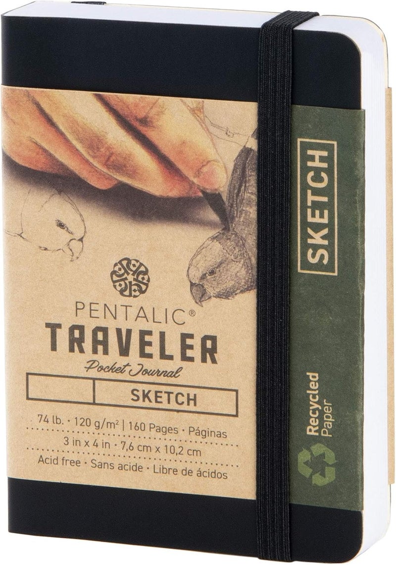 Pentalic Traveler Pocket Sketchbook Journal - 3" x 4", 160 Pages, Acid-Free Recycled Paper, Black - Image 1