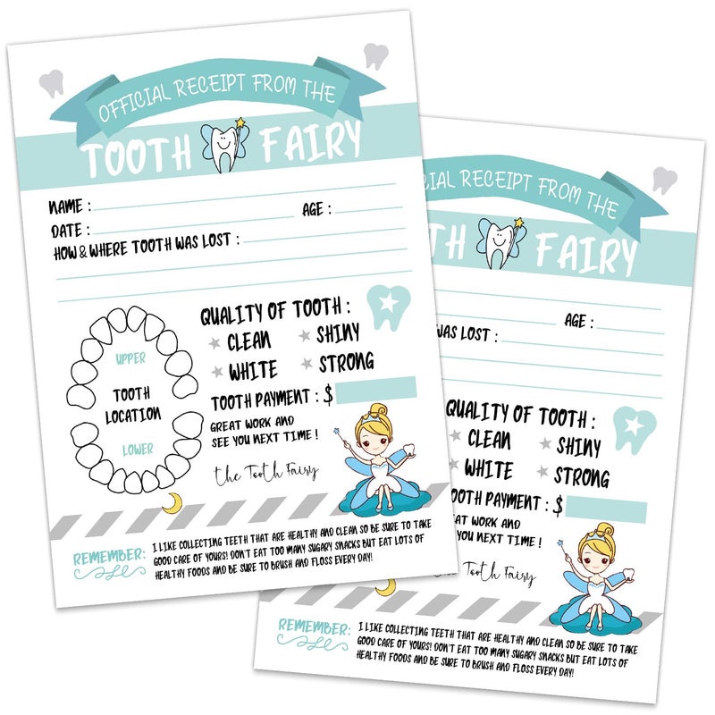Sirjiera Tooth Fairy Report Cards Tooth Fairy Paper Certificate for Kids Official Receipt From The Tooth Fairy Cute Adorable Keepsake for Kids Tooth Fairy Receipt for Lost Tooth Light Green 5  7 in