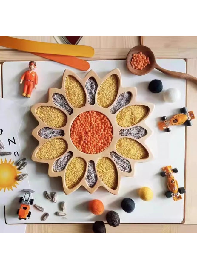 Baby Montessori Counting Log Color Animal And Plant Sorting Sand Table Color Classification Game Cognitive Wooden Puzzle-Color:little-Log Color Sorting Tray (Sunflower) - Image 2