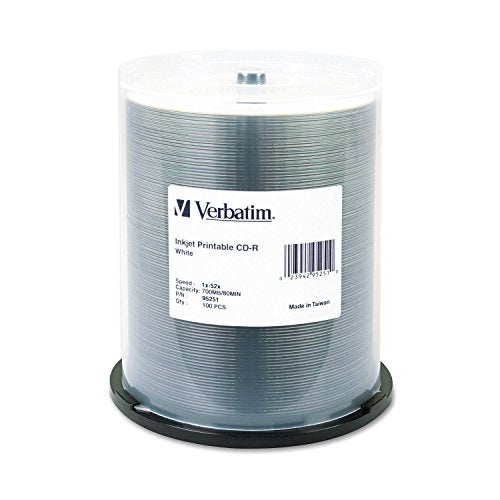 Verbatim CD-R 700MB 52X White Inkjet Printable Recordable Media Disc - 100pk Spindle - Image 1