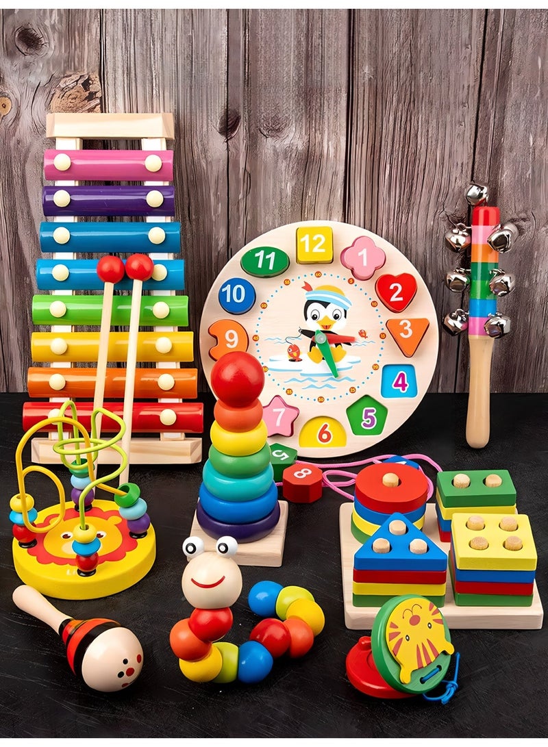 9-In-1 Wooden Educational Toys, Learning Activity Set with Xylophone and Shape Sorter, Bead Maze and Stacking Blocks for Number Recognition, Fine Motor Skills Development, Home Schooling, Interactive Play or Indoor Fun, Perfect Birthday Holiday Gift Idea - Image 2