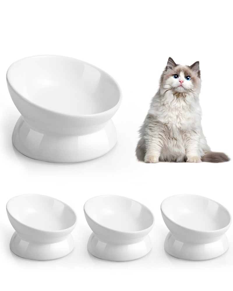 LoeJan Elevated Cat Food Bowl, 5 Oz Ceramic Raised and Tilted Water Bowl, Anti Vomiting and Protect Pets' Spines Dishes for Small Dog, Fat Faced Cat, Kitten (White, 4 Pack) - Image 1