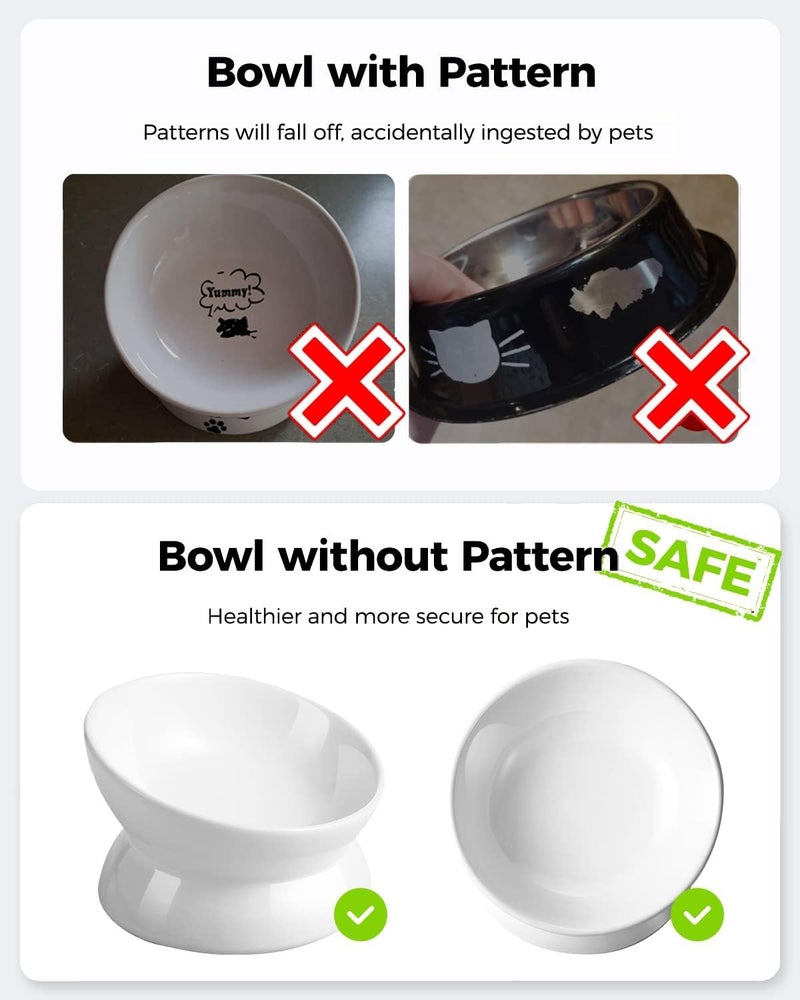 LoeJan Elevated Cat Food Bowl, 5 Oz Ceramic Raised and Tilted Water Bowl, Anti Vomiting and Protect Pets' Spines Dishes for Small Dog, Fat Faced Cat, Kitten (White, 4 Pack) - Image 3