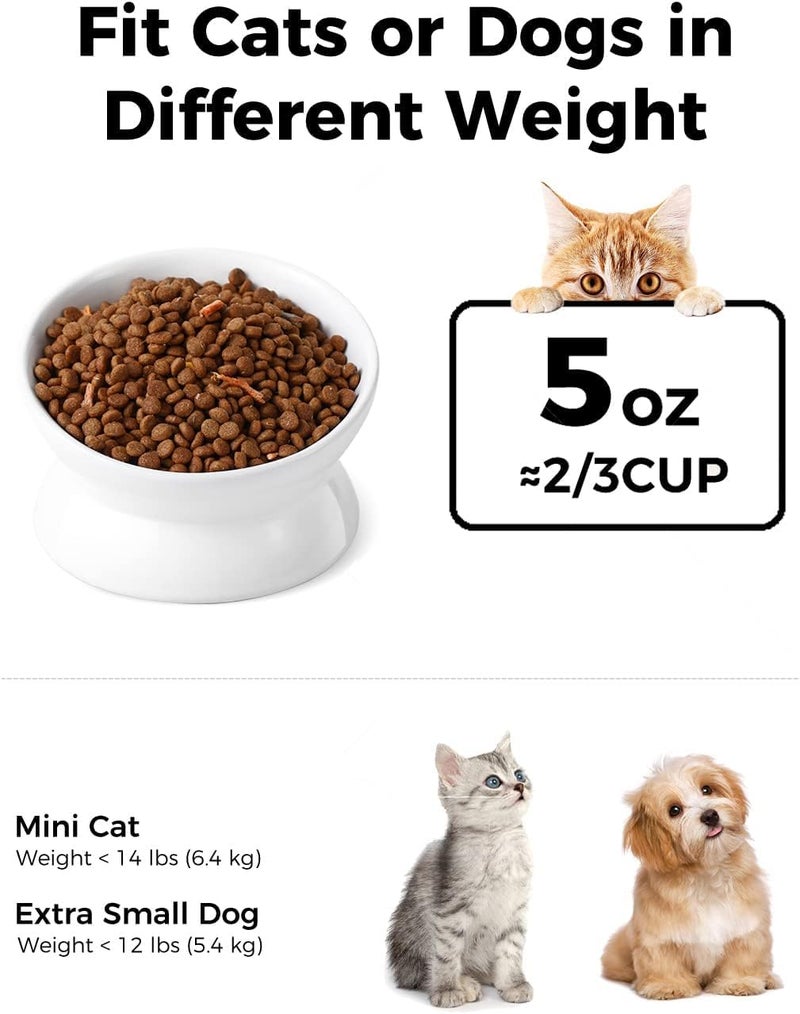 LoeJan Elevated Cat Food Bowl, 5 Oz Ceramic Raised and Tilted Water Bowl, Anti Vomiting and Protect Pets' Spines Dishes for Small Dog, Fat Faced Cat, Kitten (White, 4 Pack) - Image 2