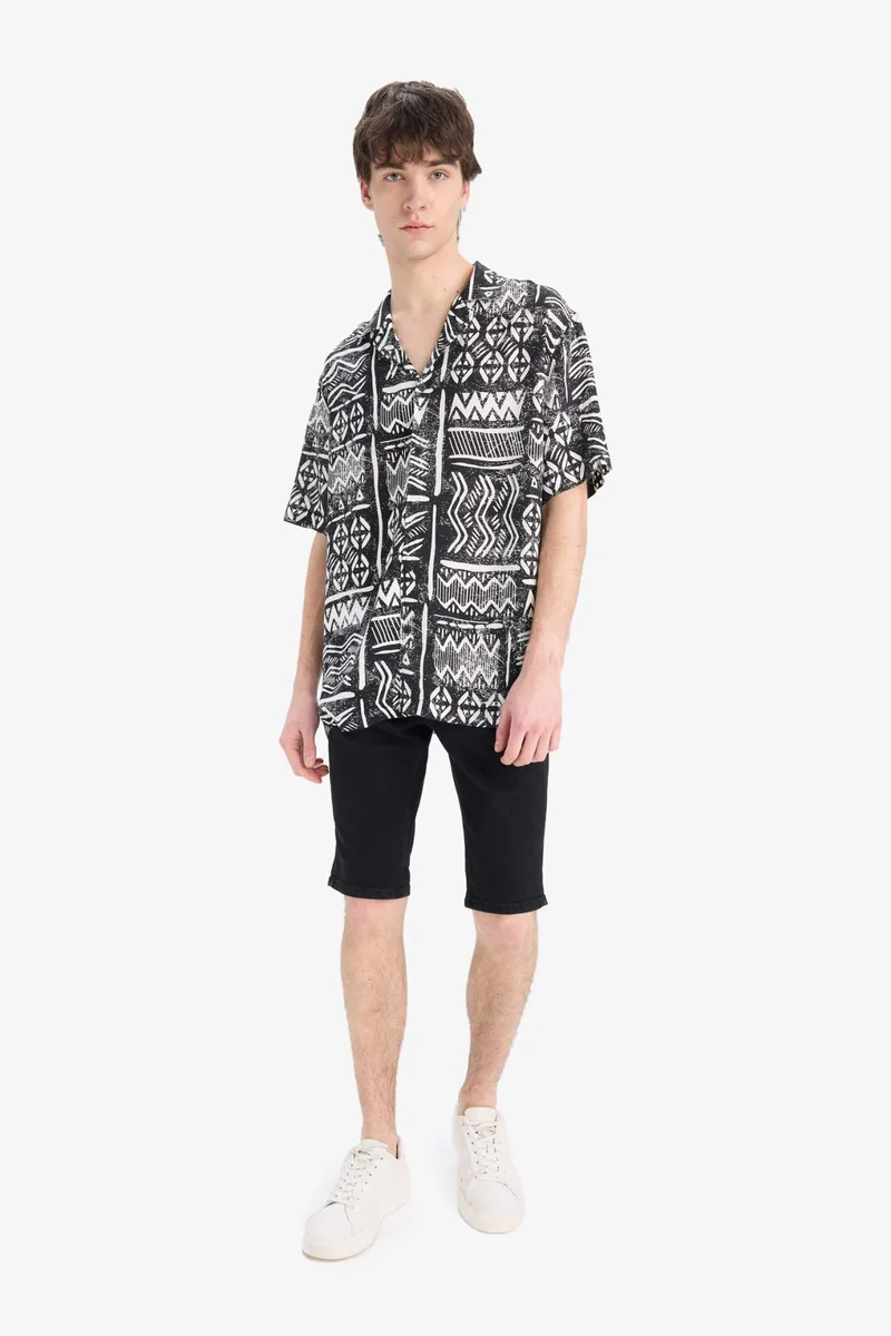 DeFacto Regular Fit Apache Neck Printed Short Sleeve Shirt
