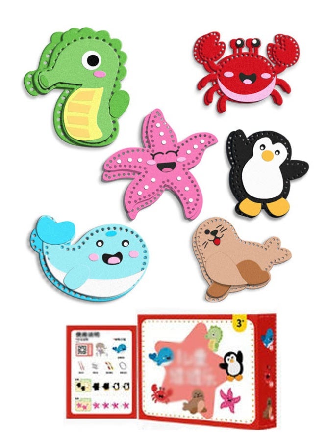 بالمعنى مجموعة خياطة يدوية للأطفال بتصاميم حيوانات البحر من قماش اللباد، 6 قطع DIY، آمنة وناعمة، مناسبة للأنشطة الحرفية مع الوالدين - Image 1