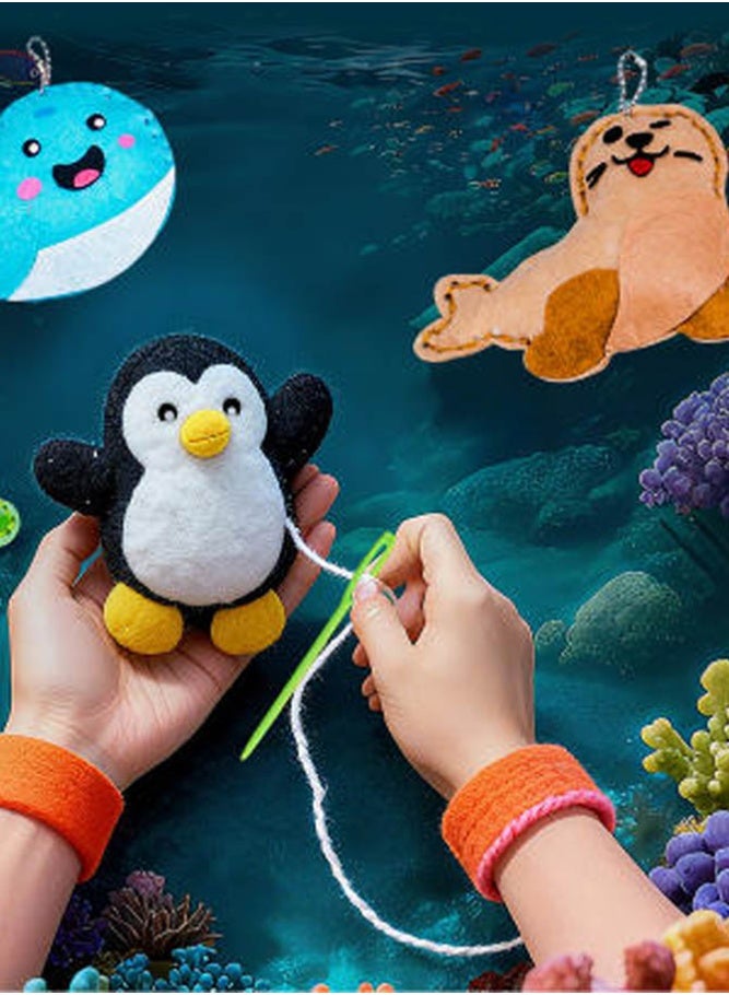 بالمعنى مجموعة خياطة يدوية للأطفال بتصاميم حيوانات البحر من قماش اللباد، 6 قطع DIY، آمنة وناعمة، مناسبة للأنشطة الحرفية مع الوالدين - Image 3