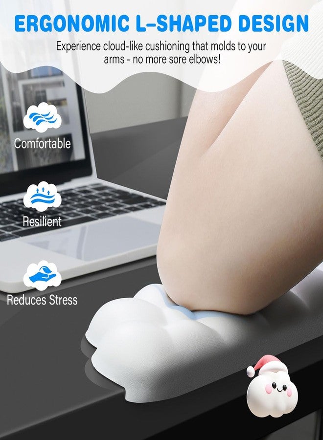 JIKIOU Leather L-Shaped Desk Elbow Pad for Desk, Cute Cloud Memory Foam Elbow Support Padding with Non-Slip, 2 Pack Ergonomic Desk Edge Cushion, Wrist Comfort Support for Office Home White - Image 2