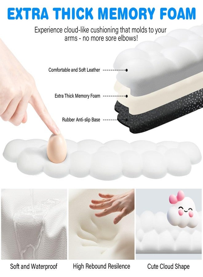 JIKIOU Leather L-Shaped Desk Elbow Pad for Desk, Cute Cloud Memory Foam Elbow Support Padding with Non-Slip, 2 Pack Ergonomic Desk Edge Cushion, Wrist Comfort Support for Office Home White - Image 4