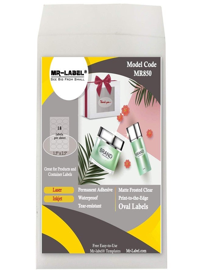 Mr-Label 1.5" x 2.5" Matte Frosted Clear Oval Labels - Waterproof and Tear-Resistant - for Inkjet & Laser Printer - Permanent Adhesive - for Gift Decoration | Envelope (450 Labels) - Image 1