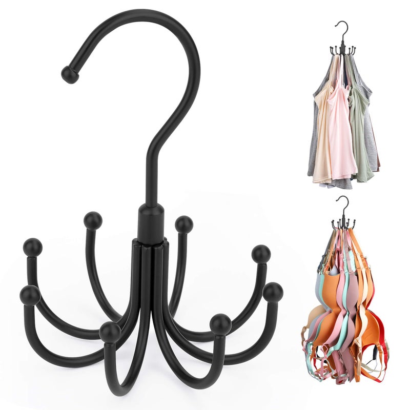 ZEDODIER Tank Top Hanger 2 Pack Rotatable Bra Organzier for Closet Max 48 Storage Capacity Sport Bras Holder Metal Space Saving Closet Organizers and Storage Black