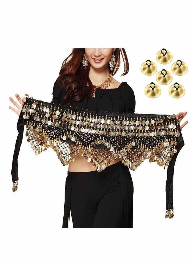 Sweet Belly dance Hip Scarf, Wrap Performance Bling Sequins Coins, for Bellydance, Zumba or Yoga Class,  for Bellydance Practice (with 3 pair Finger Cymbals)  - Image 1