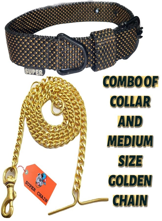 SUPER CHAIN Premium 3D Printed Collar Combo with Diamond Cut Gold Dog Chain(Medium) 160 cm Dog Chain Leash (Gold) - Image 1