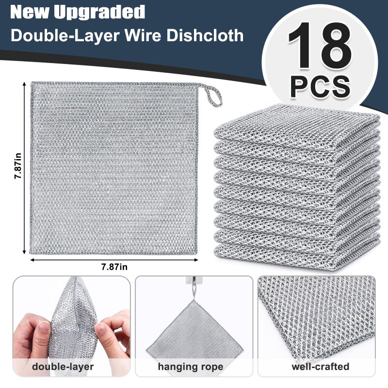 Navona 18 Pcs New Upgrade Steel Wire Dishcloth, Double-Layer Multipurpose Dishwashing Rag, Powerful Cleaning Non-Scratch Dishcloth Rag for Cookware, Sinks, Dishes, Stove Tops - Image 2