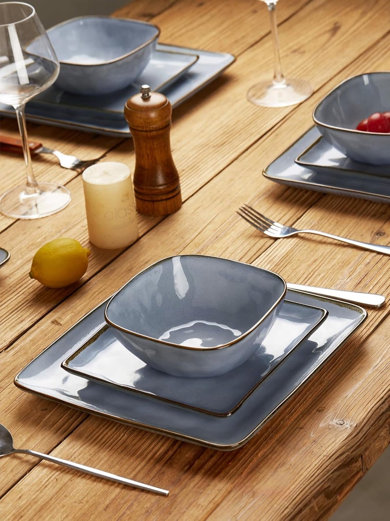 Famiware Dinnerware Sets for 4 Ocean Square 12Piece Kitchen Plates and Bowls Sets Reactive Glaze Microwave and Dishwasher Safe Scratch Resistant Blue - Image 4