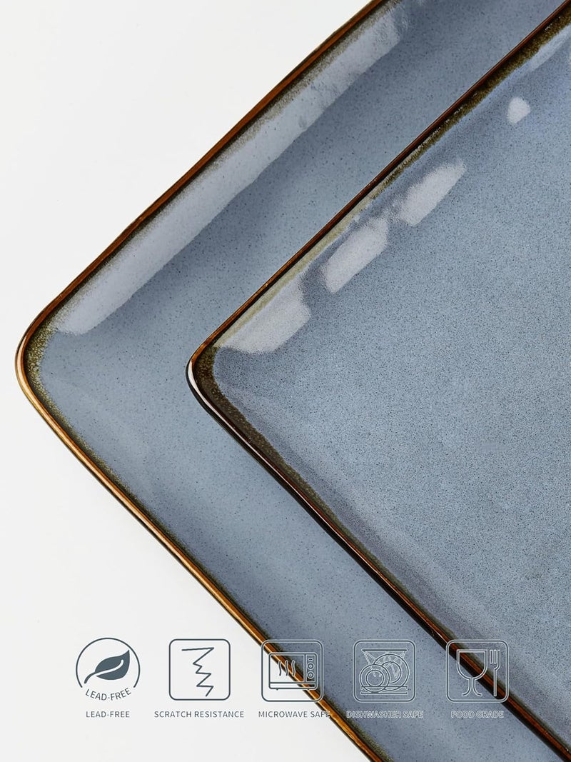 Famiware Dinnerware Sets for 4 Ocean Square 12Piece Kitchen Plates and Bowls Sets Reactive Glaze Microwave and Dishwasher Safe Scratch Resistant Blue - Image 5